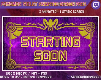 Pokemon Violet Theme - Twitch Animated Stream Screen Pack - Binnenkort beginnen / Direct terug zijn / Binnenkort eindigen / Offline