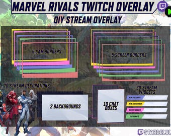 Marvel Rivals Stream-overlays - Aanpasbare DIY - 5 versies - Twitch/Kick/Youtube - Camerarand - Schermrand - Chatbox - Widgets
