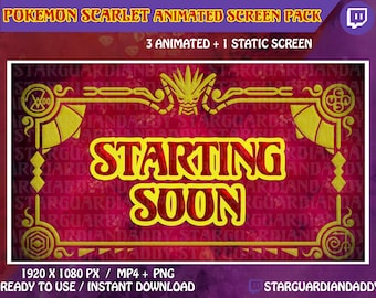 Pokemon Scarlet Theme - Twitch Animated Stream Screen Pack - Binnenkort beginnen / Direct terug zijn / Binnenkort eindigen / Offline