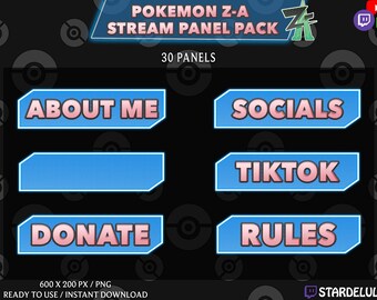 Pokémon Legends Z-A Panels-pakket! 30 Panels - Pokemon Twitch/Kick Panels - Over mij - Socials - Regels - Veelgestelde vragen, socials en meer!