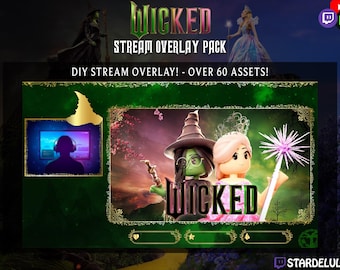Wicked Stream-overlays - Aanpasbare DIY - Twitch/Kick/Youtube - Camera/Schermrand - Chatbox - Elphaba - Glinda - Oz - Wizard