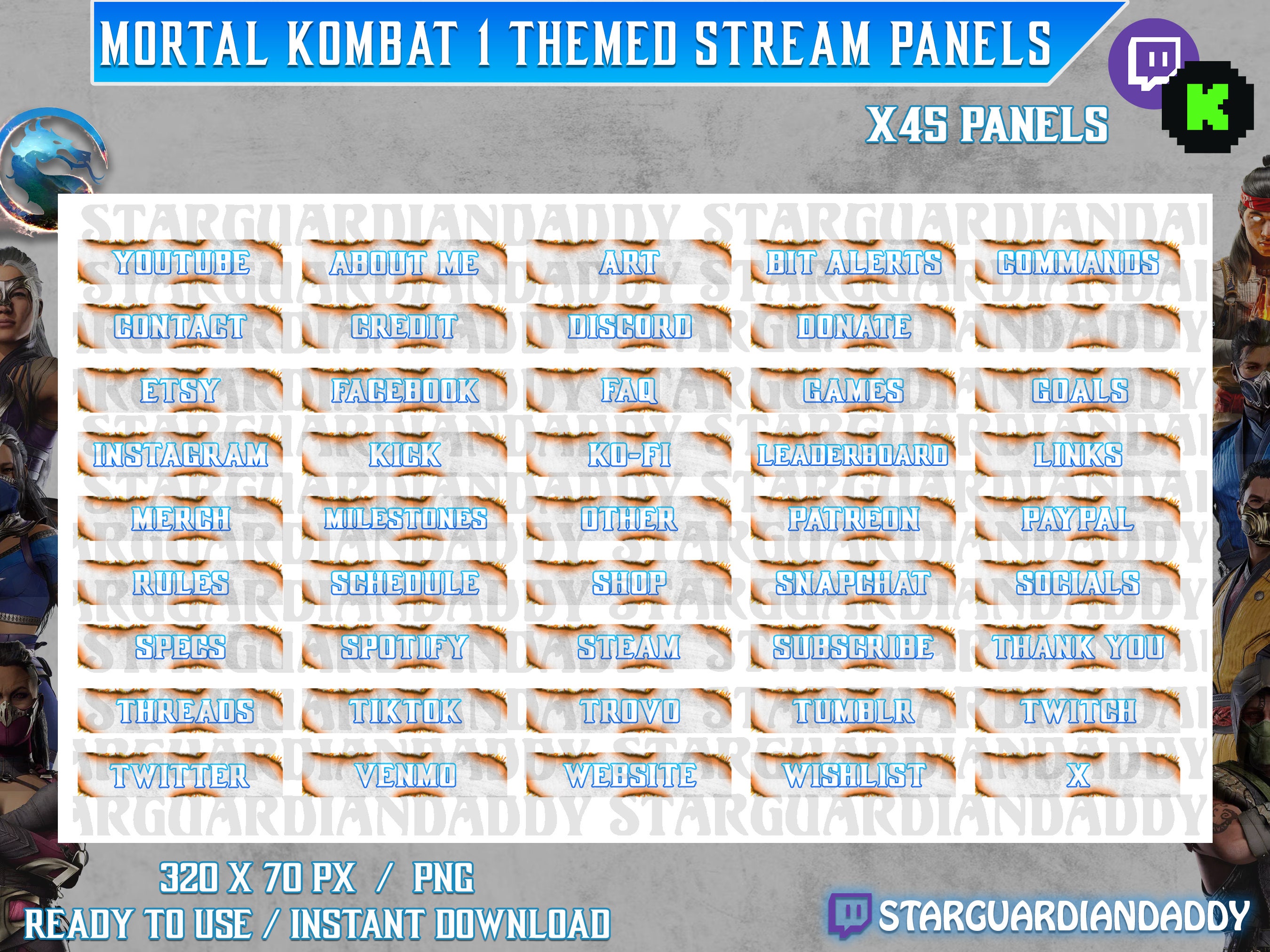 Mortal Kombat 1 Stream Panels - 45 Panels for Twitch/Kick Streamers! - Panels - Overlays - Stream - Streaming - Twitch - Kick - Youtube