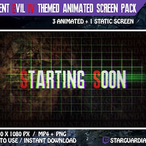 Resident Evil 4 Remake - Resi - DBD-thema - Twitch Animated Stream Screen Pack - Binnenkort starten / Ben zo terug / Eindigt binnenkort / Offline