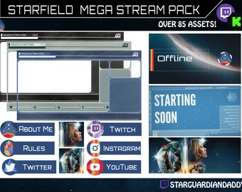 Starfield Mega Stream Pack - Over 85 Assets, Animated Twitch/Kick Scenes, Overlay, Panels, Screens, Banners, Icon - Customizable - STARFIELD