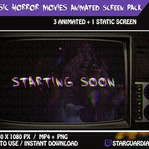 Classic Horror Movies - Old Retro TV - Twitch Animated Stream Screen Pack - Starting Soon / Be Right Back / Ending Soon / Offline
