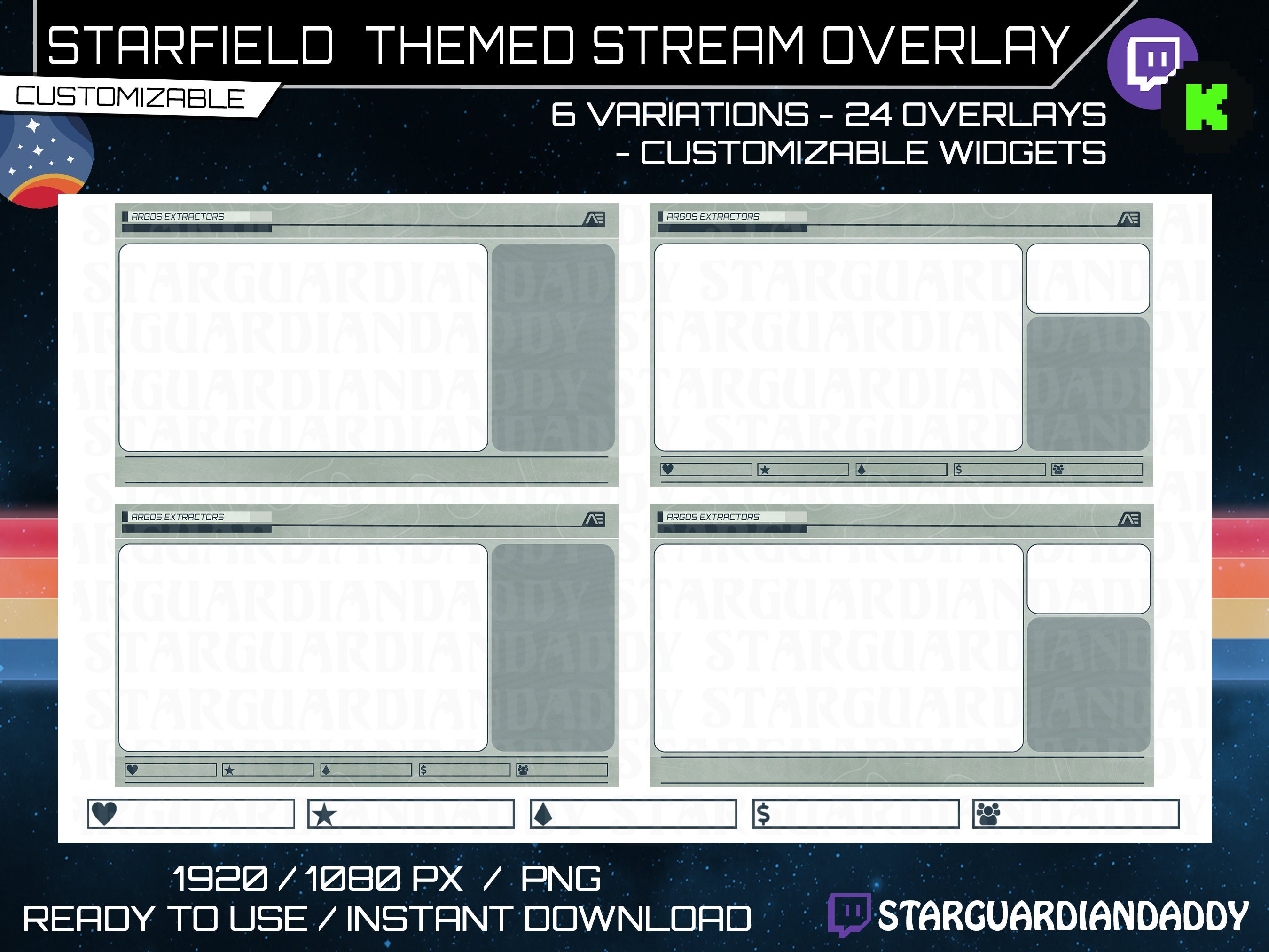 Customizeble Overlays Starfield Stream Overlays X24 - Customizable - 6 Variations - Twitch ...