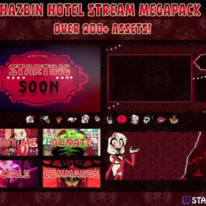 Hazbin Hotel Stream Pack - Over 200+ Assets! Animated Twitch/Kick Scenes, Overlay, Panels, Cam Border, Sub Badges and more! Customizable!