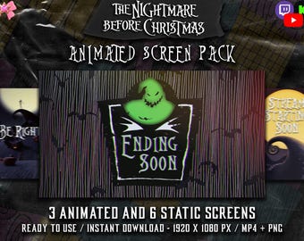 Alptraum vor Weihnachten Halloween-Thema - Twitch/Kick/YT Animierter Stream Bildschirm Pack - Startet bald/ Seid gleich Zurück/ Endet Bald/Offline