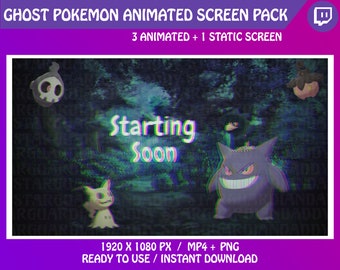 Ghost Pokemon Theme - Twitch Animated Stream Screen Pack -  Starting Soon / Be Right Back / Ending Soon / Offline