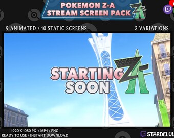 Pokémon Legends Z-A Animated Stream Screen Pack - binnenkort van start / zo terug / binnenkort eindigend / Offline voor kick / Twitch - schermen