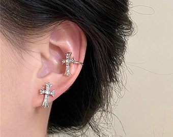 Cross Stud Earrings • CZ Diamond Cross Earrings • Non Pierced Ear Cuff Earrings • Christian Earrings • Religious Gifts • Gifts For Her