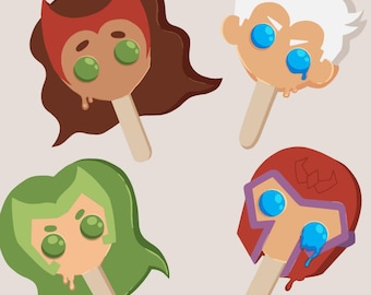 X-Men Magneto Family Novelty Popsicle Clear Stickers (Magneto, Polaris, Quicksilver, Scarlet Witch)