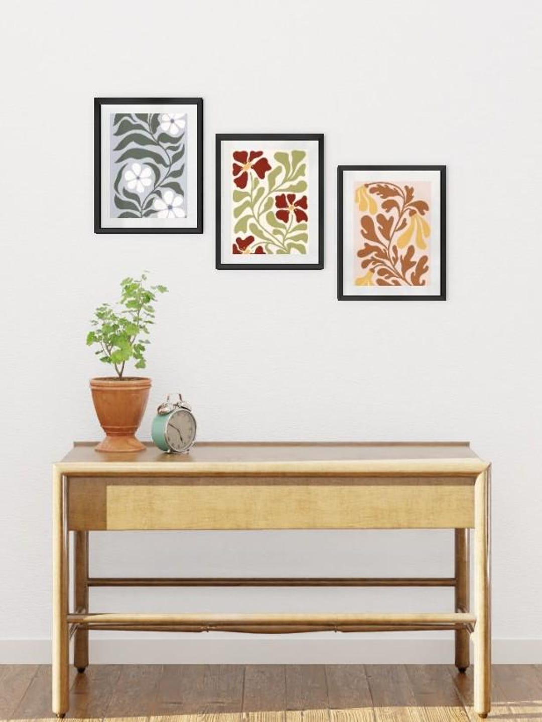 Set of 3 Boho Abstract Floral Printable Wall Art, Cozy Living Wall ...