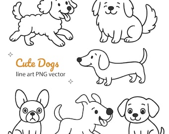 Funny Dog Line Art Vector Set: Doodle Clipart (PNG + EPS)