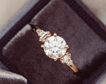 1.2ct Round Cut Moissanite Engagement Ring - Unique Art Deco Wedding Band - Vintage hidden halo ring