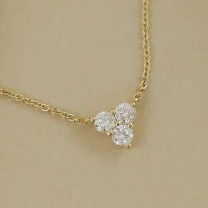 Triangle Shape Three Stone Round Cut Moissanite Necklace Dainty Diamond Necklace Anniversary Gifts  For Woman 14K Gold Minimalist Necklace