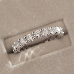 Classic Full Eternity Wedding Band Round Cut Shared Prong Set Moissanite Band 14k Solid Gold Stackable Band Anniversary Ring Gift for Women