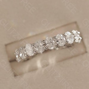 Oval Moissanite Band Oval Eternity Band Oval Wedding Band 3x2mm Oval Cut Moissanite Wedding Band 14K Yellow Gold Half Eternity Women&#39;s Band