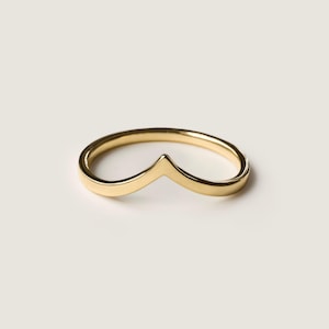 14K Gold Wishbone Chevron Wedding Band Curved V Stackable Bridal Ring Set Minimalist Contour Band for Women Valentina Ring Gift For her