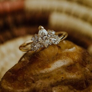 1.5CT Marquise Moissanite Engagement Ring: 14K Gold Art Deco Cluster