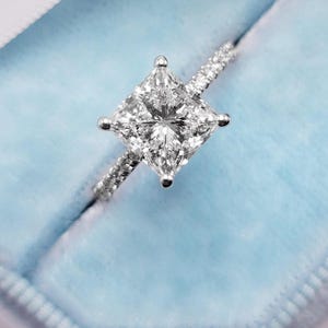 1.5CT Princess Cut Moissanite Engagement Ring Pave Set Wedding Ring Hidden Halo Diamond Ring 14K White Gold Bridal Ring Set Anniversary Gift