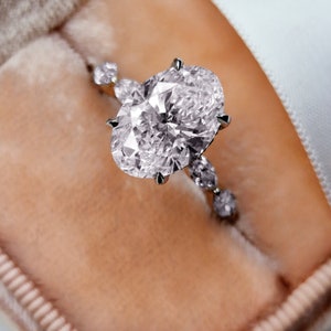 3.6 CT Oval Moissanite Diamond Engagement Ring, Marquise Side Stones Ring, Hidden Halo Ring, 14K Gold Wedding Anniversary Gift imagen 8