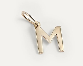 Personalized Letter M Initial Charm, Silver With Gold Plated Alphabet Pendant, Minimalist Gold Letter Charm, Minimalist Monogram Jewelry