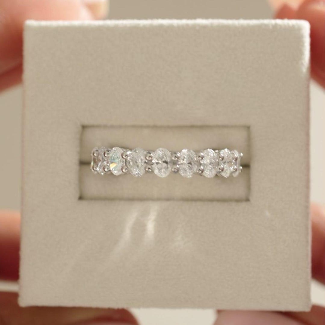 Oval Moissanite 14K Yellow Gold Half Eternity Wedding Band - Etsy