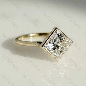 3CT Princess Cut Bezel Set Solitaire Ring – 14K Solid Gold Engagement Ring, Kite Shape Princess Cut Wedding Band, Elegant Gift for Her