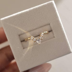 Pear Cut Moissanite Curved Wedding Band 14K Gold Contour Ring Stacking Anniversary Band Minimalist Pear Shaped Matching Band Bridal Jewelry