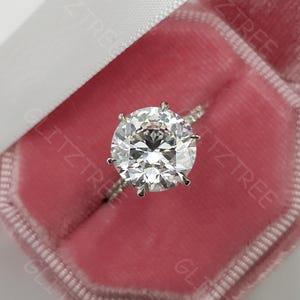 Pave Set Side Stone Round Moissanite Engagement Ring, Hidden Halo Wedding Ring, 14k Solid Gold Moissanite Her Ring, 1, 2, 2.5CT Promise Ring