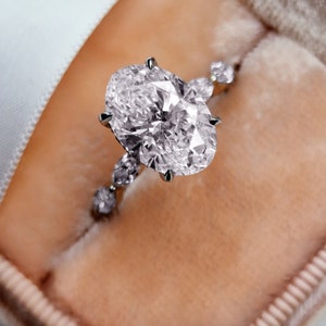 3.6 CT Oval Moissanite Diamond Engagement Ring, Marquise Side Stones Ring, Hidden Halo Ring, 14K Gold Wedding Anniversary Gift imagen 6