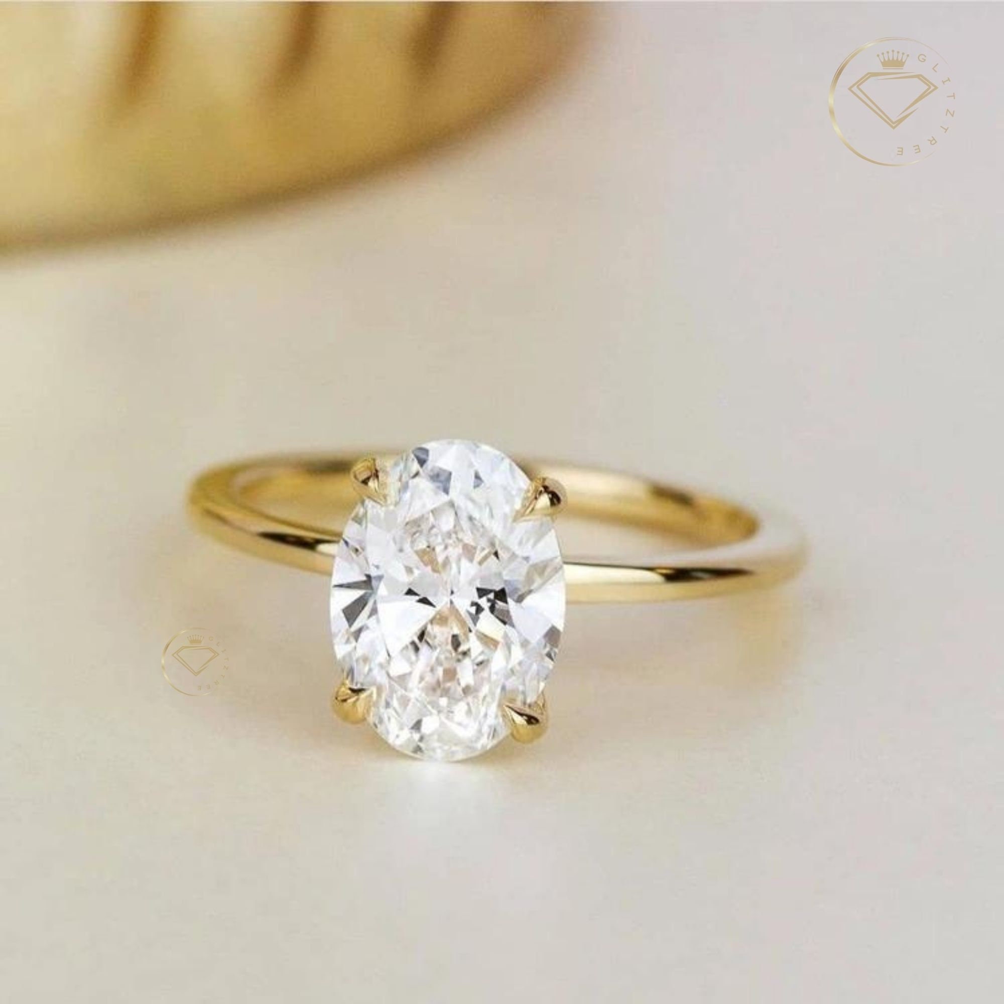 2.87CT Oval Moissanite Solitaire Ring, 14K Yellow Gold Engagement Ring ...