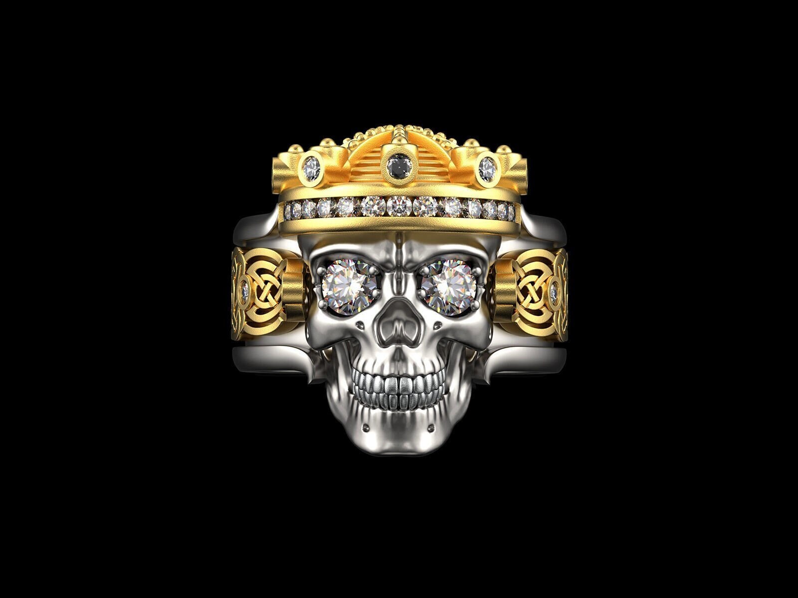 14k Gold Over Skull Diamond Ring / Skull Head Ring / Unique Etsy