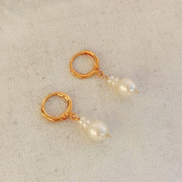 Mini Creole gold plated ring white pearl | Earrings dainty woman birthday gift Christmas Valentine's Day Mother's Day | Switzerland