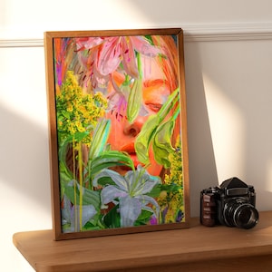Woman In Flowers Art Print, Wall Art, Printable Art, Print Wall Art, Digital Prints, Women Poster