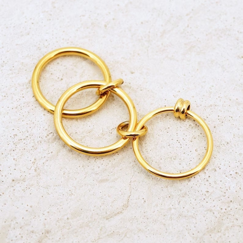 Triple Layers Strand Loop Ring, Dainty 18K Gold Plated Connector Link Ring,  Triple Hoop Interlock Rings, Indext Finger Rings for Women 
