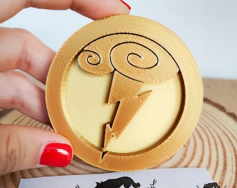 Disney-inspired Hercules brooch. 3D-printed costume accessory replica.
