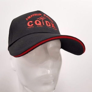 Unique Ham Radio CQ DX Cw Amateur Radio with Antenna Morse Code Cap Hat 5 Panel Black and Red embroidered Hamradiofest Hamradio gift