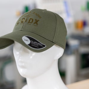 Unique Amateur Radio CQ DX  Antenna Cw Ham Radio Cap Hat 100% Cotton (Drill) Khaki with back callsign - Personalised with embroidery