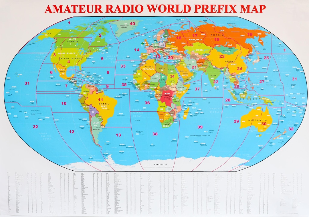 世界地図帳 FREUND 25 ANNIVERSARY アマチュア無線世界プレフィックスマップ 2025年版 サイズ 99 cm