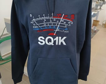 S-Meter con nominativo, stazione radio amatoriale, felpa con cappuccio (S-5XL) di qualità premium,realizzata con ricamo per gli appassionati