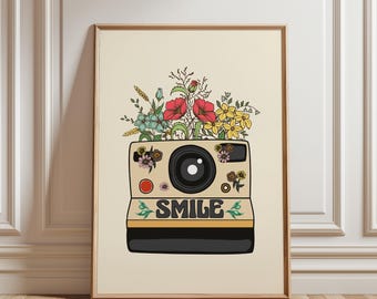 Retro Smile Print, Hippie Wall Art, Quirky Dopamine Apartment Decor, Unframed Printed Gift