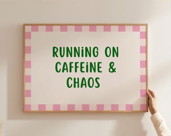 Retro Caffeine Quote Wall Art, Trendy Coffee Print, Funny Kitchen Poster, Free Delivery