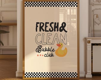 Retro Bathroom Wall Art, Fresh& Clean Poster, Free Delivery, Trendy Print, Quirky Dopamine Decor