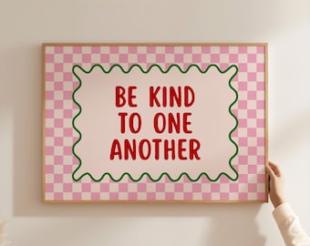 Be Kind to One Another Print, Retro Checkerboard Wall Art, Christian Artwork, Unframed Poster