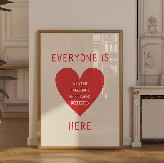 Everyone is Welcome Here Print, Diversity Inclusion Poster, School Counselor Decor, Therapy Office Wall Art