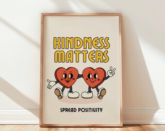 Kindness Matters Retro Print, Inspirational Wall Art, Quirky Dopamine Decor, Unframed Printed Gift