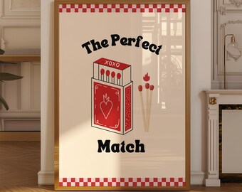 Retro The Perfect Match Art Canvas Poster, Quirky Wall Art, Trendy Print, Printed Gift