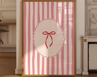 Vintage Bow Wall Art, Shabby chic Poster, Unframed Girly Print, Retro Coquette Art